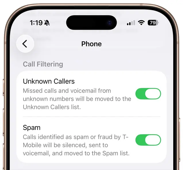 تنظیمات فیلتر تماس در برنامه تلفن iOS ۲۶