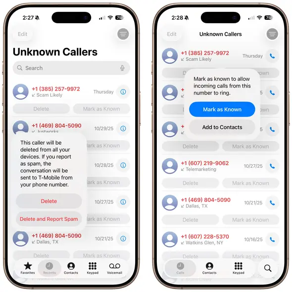 تماسگیرندگان ناشناس برنامه تلفن iOS ۲۶ – کلاسیک در مقابل یکپارچه