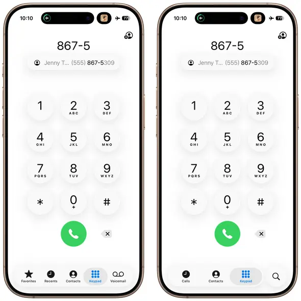 صفحهکلید برنامه تلفن iOS ۲۶ – کلاسیک در مقابل یکپارچه
