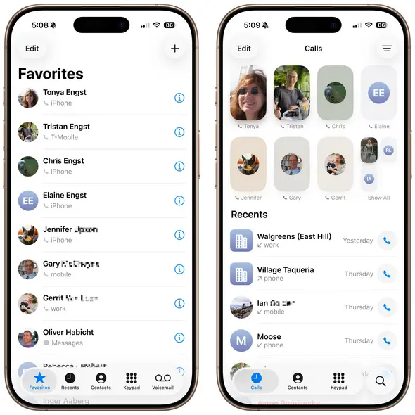موردهای دلخواه برنامه تلفن iOS ۲۶ – کلاسیک در مقابل یکپارچه