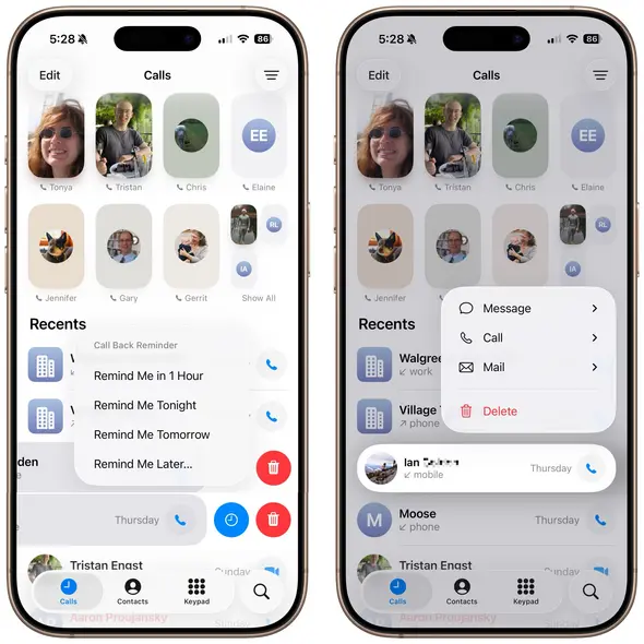 یادآوریها و افزودن به مخاطبین در برنامه تلفن iOS ۲۶