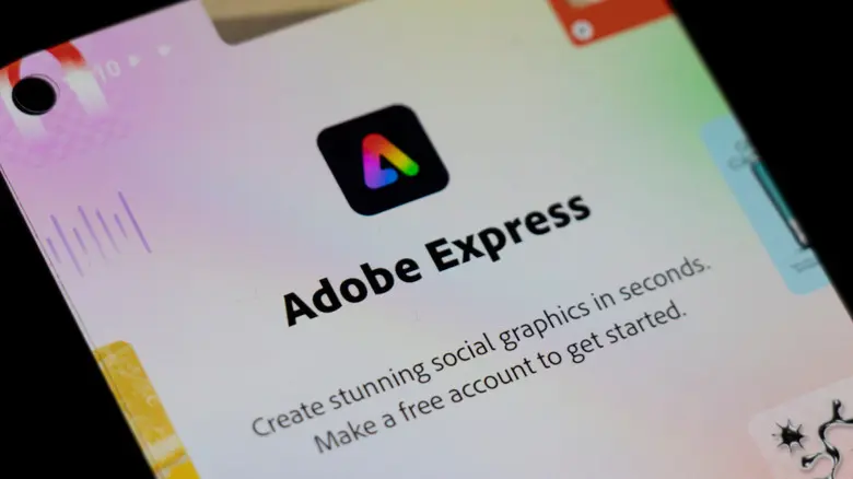 گوشتی که برنامه Adobe Express را بر روی صفحه نمایش نشان میدهد