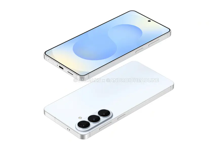 رندر سامسونگ گلکسی S26 پلاس به رنگ سفید که توسط OnLeaks برای Android Headlines ساخته شده