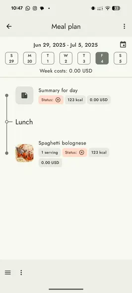 برنامهٔ وعده غذایی در Grocy