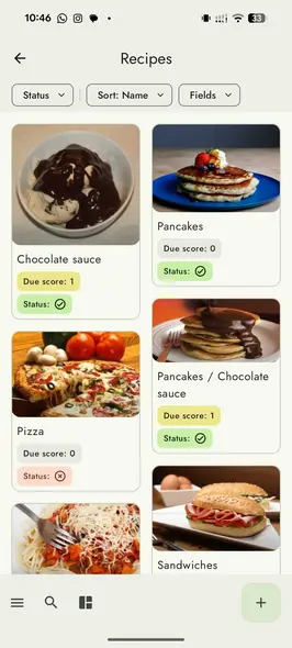 دستورهای پخت در Grocy