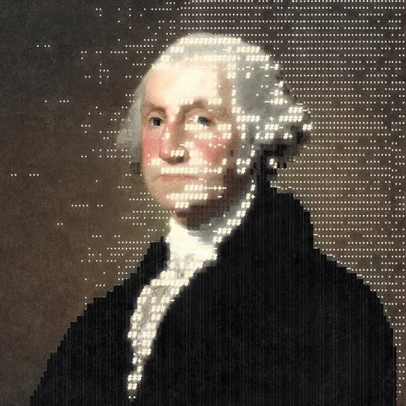 تصویری بسیار پیکسلدار از پرتره جرج واشنگتن.