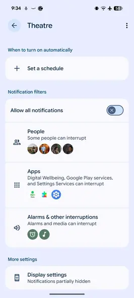 تنظیمات حالت تئاتر در پیکسل