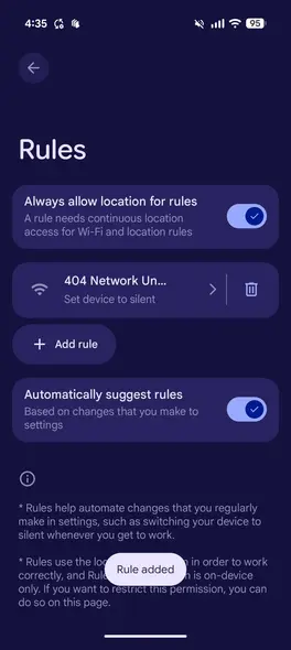 صفحه پایان پس از تنظیم قانون در Pixel