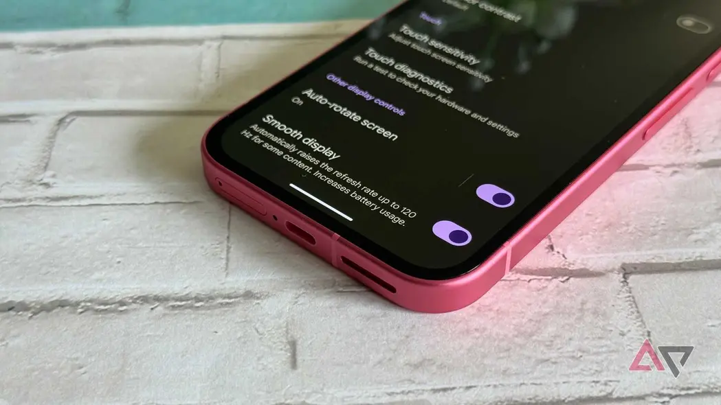 تنظیمات نمایش روان در پیکسل 9a گوگل