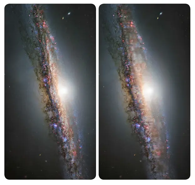 این تصویر دراماتیک از کهکشان NGC 1055 به وضوح نوارهای تاریکی را نشان میدهد که از غبار کیهانی تشکیل شدهاند (اعتبار عکس: جی-پی متساواینیو)