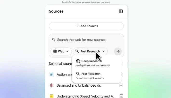 گزینهٔ تحقیق عمیق در NotebookLM