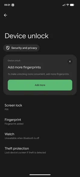 تنظیمات بازکردن دستگاه در اندروید
