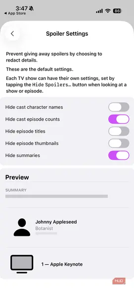 منوی تنظیمات برنامه Callsheet بر روی آیفون