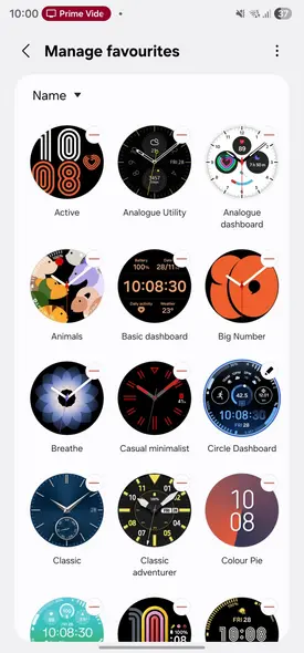 صفحه مرتب‌سازی موارد دلخواه قاب ساعت در برنامه Samsung Galaxy Wearable