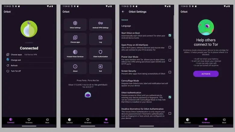 رابط کاربری برنامه Orbot