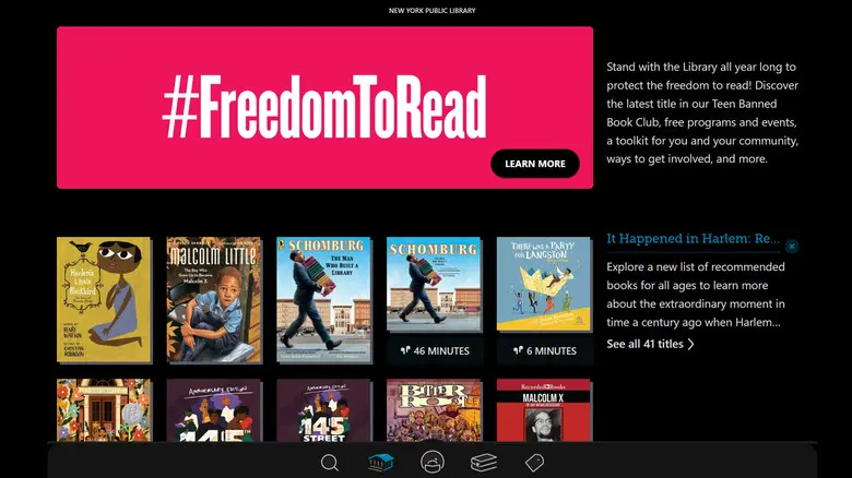 فهرست کتابهای الکترونیکی کتابخانه عمومی نیویورک در وبسایت Libby