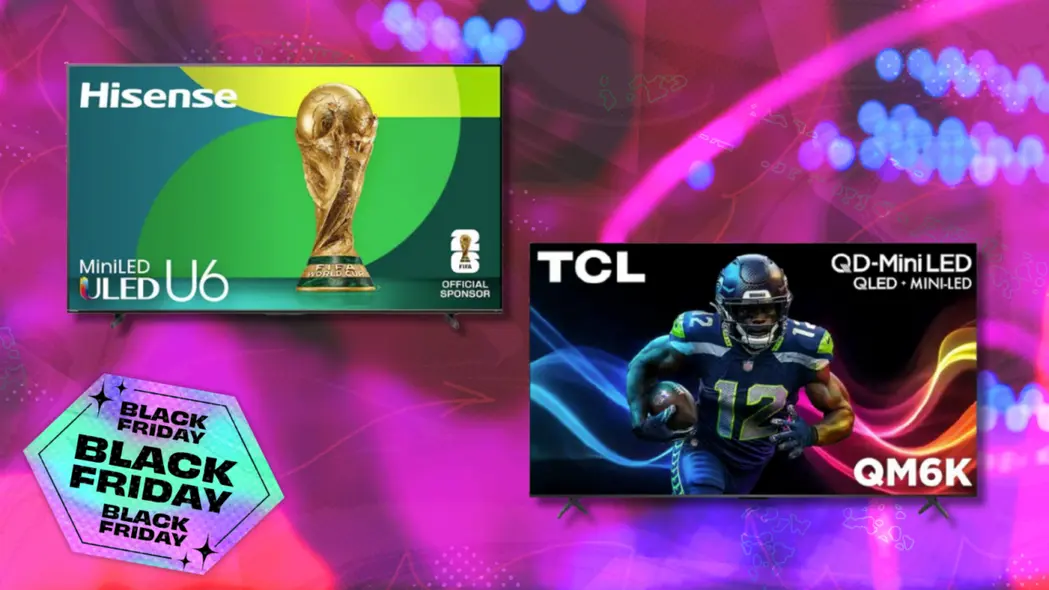 تلویزیون TCL QM6K و Hisense U6 با پسزمینه رنگارنگ جمعهسیاه