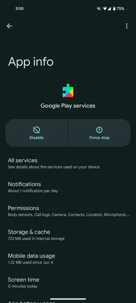 نمایی از تنظیمات بهروزرسانی سیستم گوگل پلی
