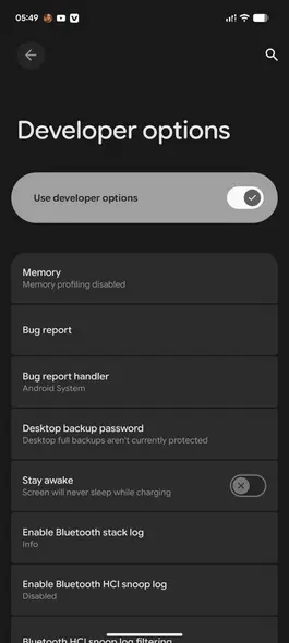 گزینههای توسعهدهنده فعال در اندروید