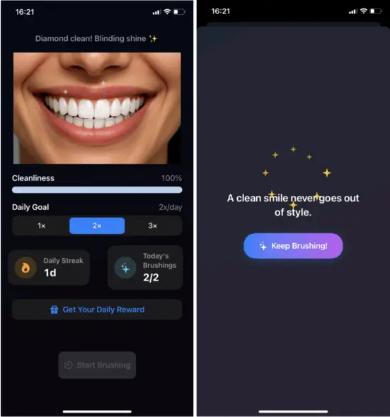 ویژگی پاداش روزانه با یک جمله انگیزشی در اپلیکیشن Brush Tracker