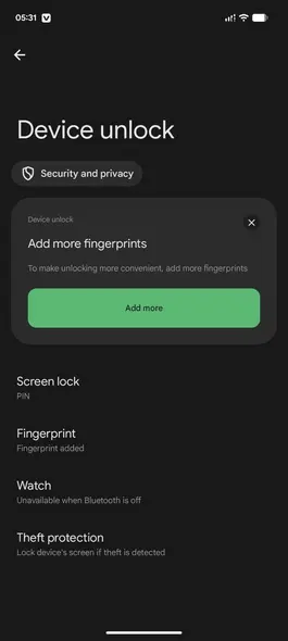 تنظیمات باز کردن دستگاه در اندروید