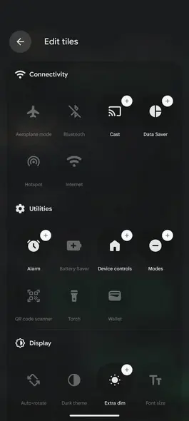 گزینه‌های پنل تنظیمات سریع در اندروید ۱۶
