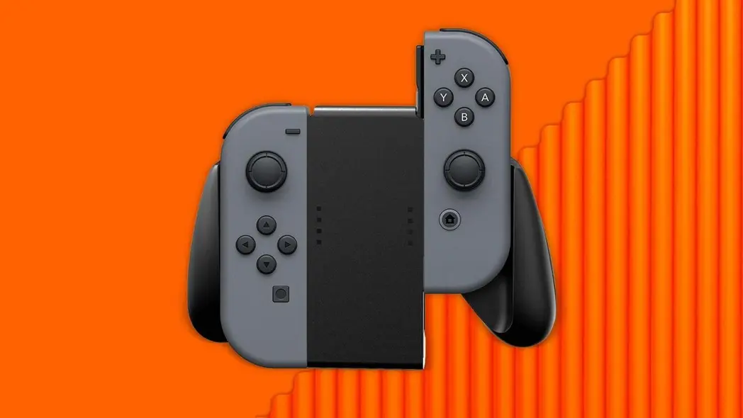 کنترلر Nintendo Switch در پسزمینهای نارنجی زنده