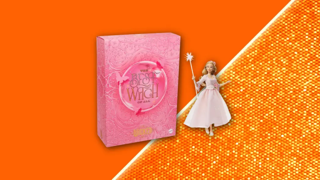 عروسک گلیندا در پسزمینهای نارنجی زنده