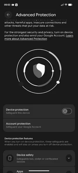 تنظیمات حفاظت پیشرفته اندروید