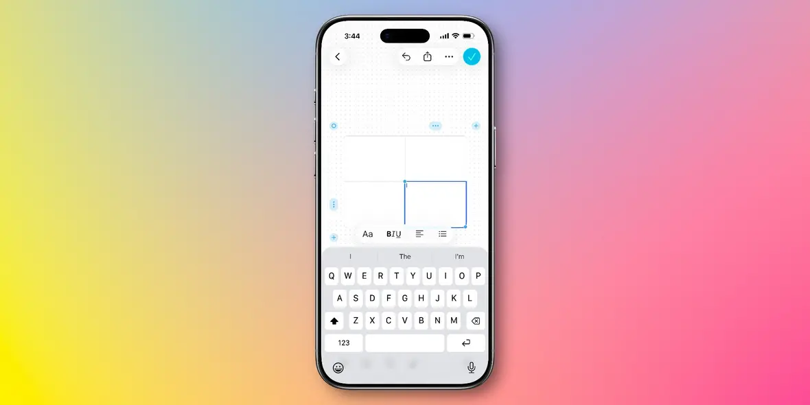 نمایی از نحوه ایجاد جدول در اپلیکیشن Freeform