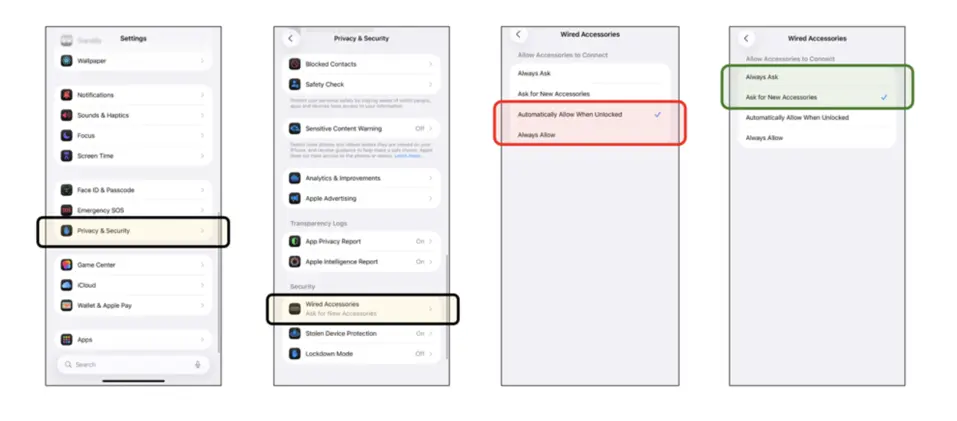 اسکرینشات از تنظیمات آیفون