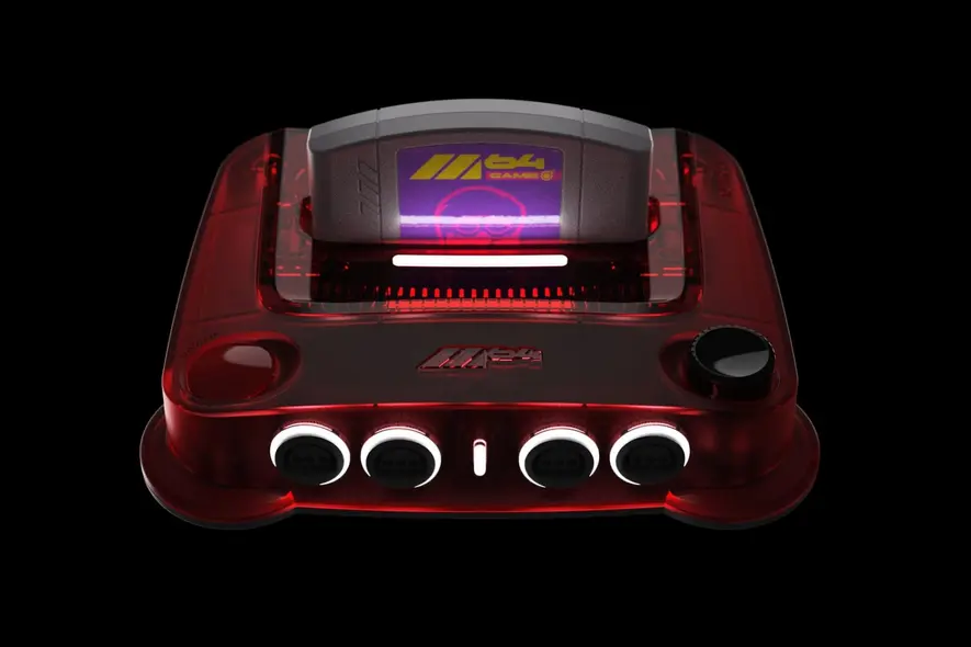 کنسول M64 به نظر می‌رسد به جای دکمه سنتی ریست، یک دیال منو داشته باشد. همچنین گزینه‌های رنگی شفاف هم ارائه می‌دهد.