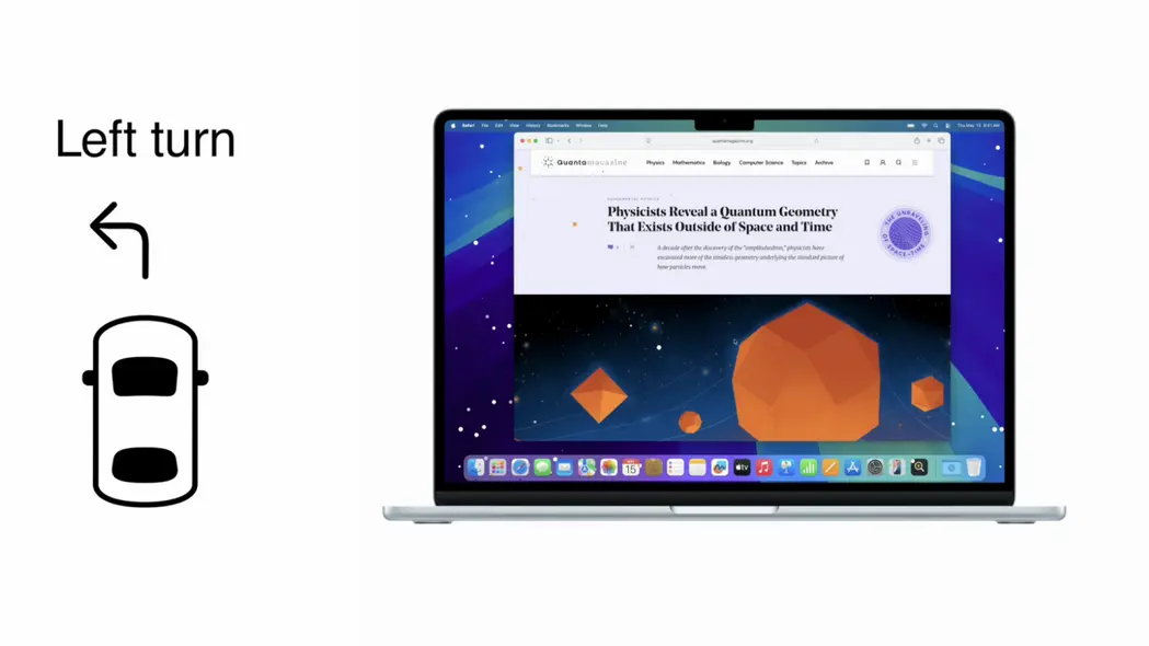 صفحه‌نمایش مک‌بوک پنجرهٔ مرورگری باز را نشان می‌دهد که نقطه‌های سفید کوچکی در امتداد حاشیهٔ صفحه قرار دارند. 