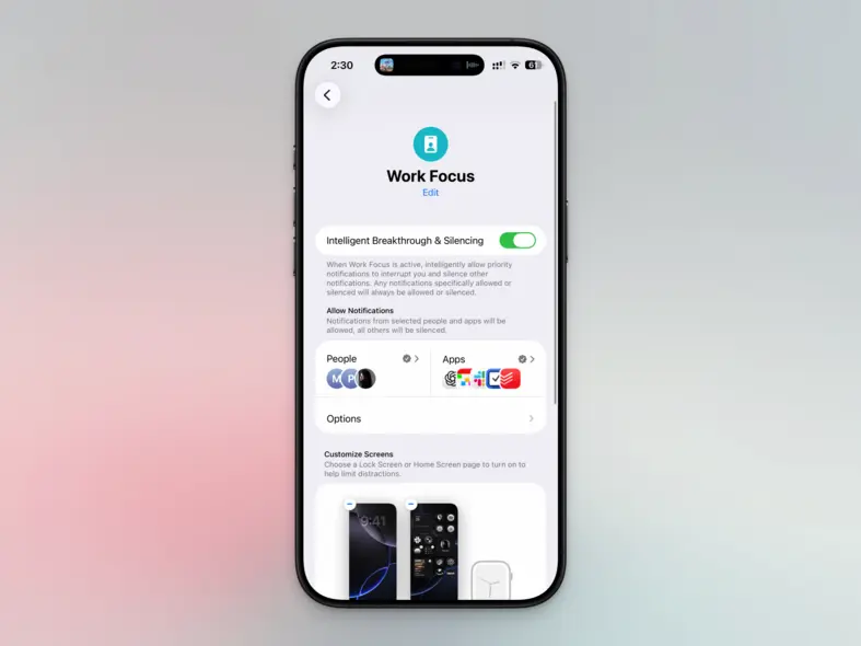 حالت تمرکز آیفون