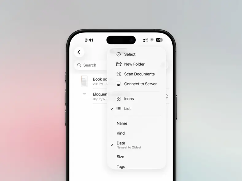 اسکن اسناد در برنامه Files