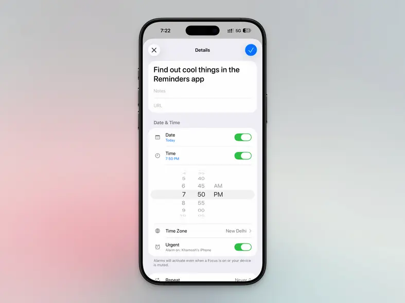 تنظیمات فوری در برنامه یادآورها برای آلارم