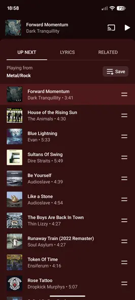 تصویر نشان‌دهندهٔ رابط صف آهنگ فعلی یوتیوب موزیک