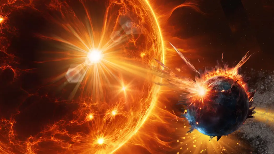 تصویری که سیاره‌ای را نشان می‌دهد که در حال تجزیه و انتشار اجزای خود به فضا است