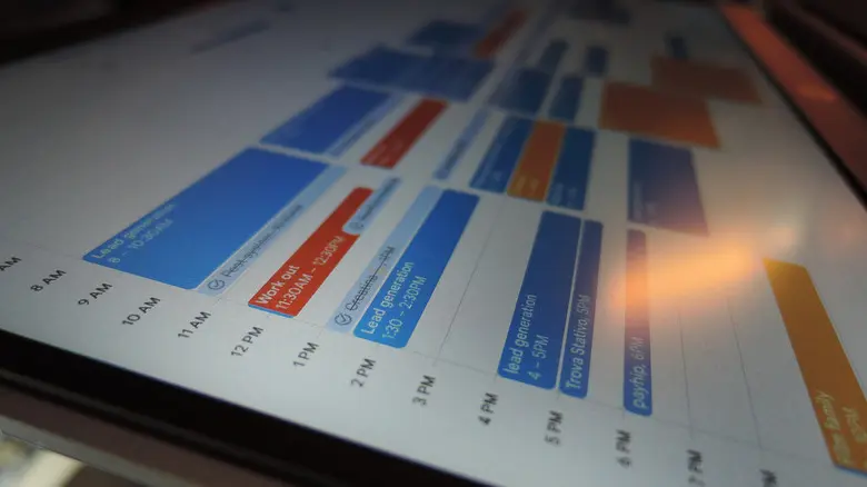 رویدادهای با رنگ‌های مختلف در برنامه تقویم گوگل بر روی تبلت