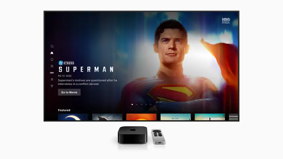 تصویری ثابت از فیلم سوپرمان در برنامه HBO Max برای Apple TV.