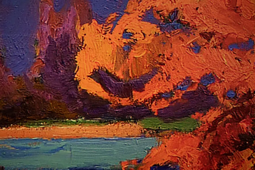 نمایش نزدیک The Frame Pro سامسونگ که یک قطعهٔ هنری را نمایش می‌دهد.