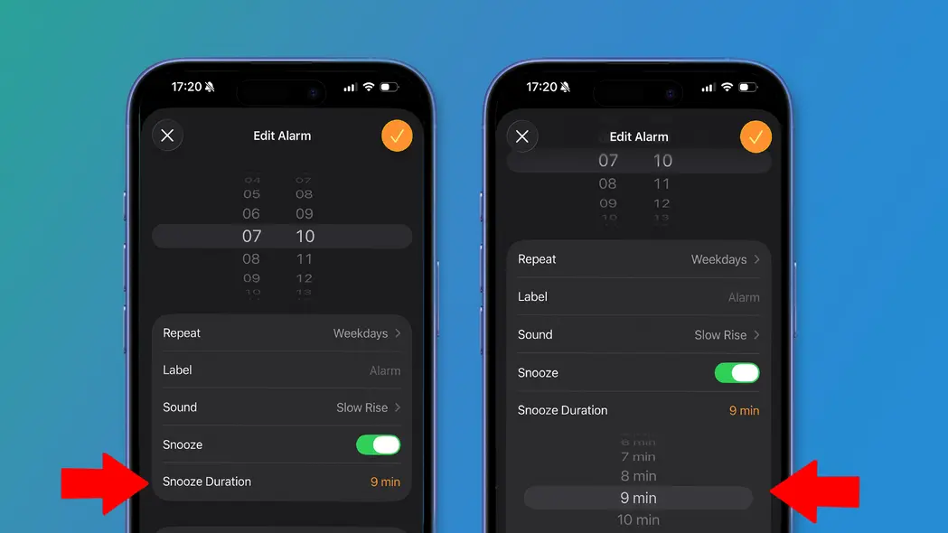 دو آیفون روی پسزمینهای سبز و آبی که تنظیمات iOS 26 را نشان میدهد