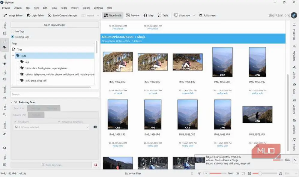 digiKam در حال اسکن و برچسبگذاری خودکار عکسها