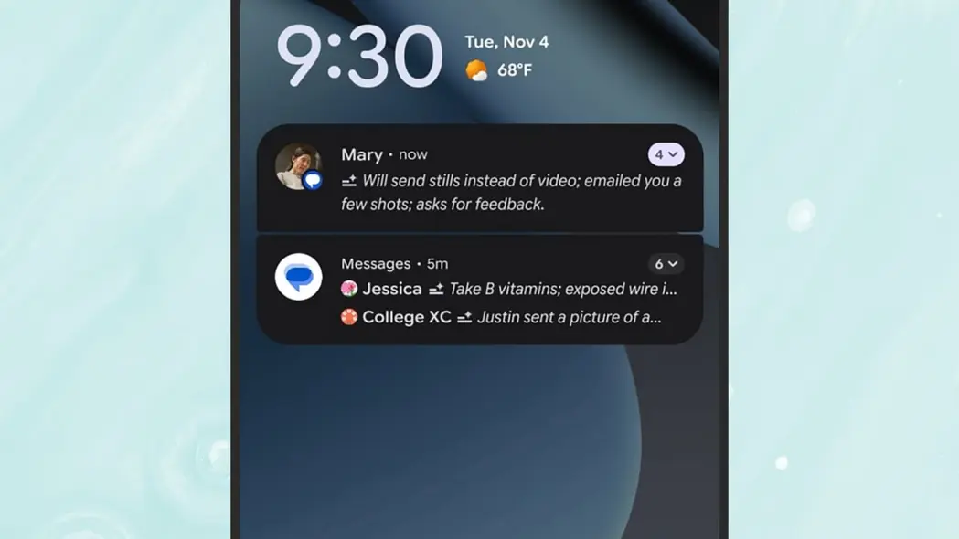 خلاصه‌های اعلان هوش مصنوعی اندروید ۱۶