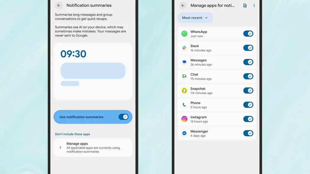 خلاصه‌های اعلان هوش مصنوعی اندروید ۱۶