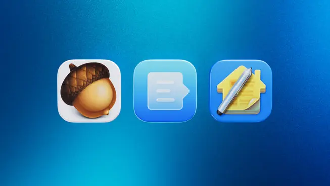 سه آیکون که نشانگر Acorn، Essayist و Under My Roof هستند.